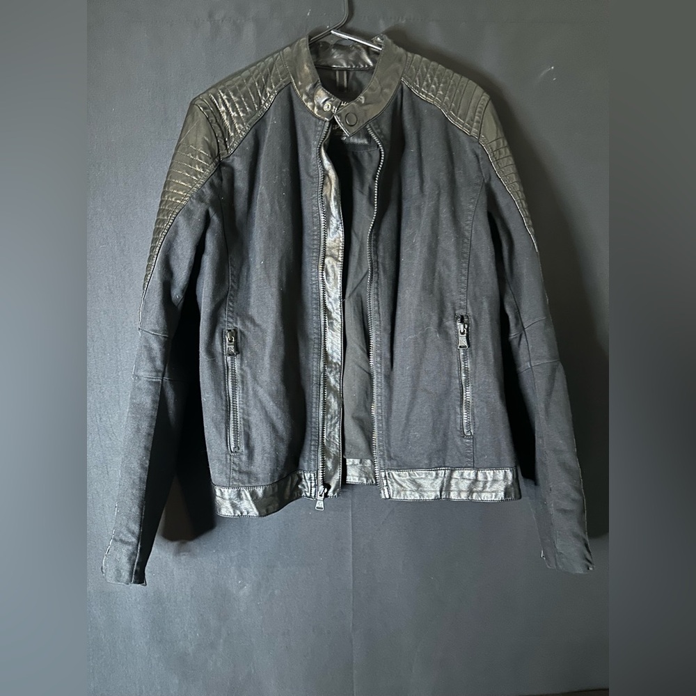 Express Black Bomber Jacket with Leather Accents
